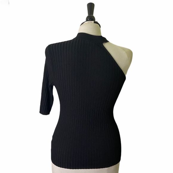 NWOT  BAR III‎ Women's Black One Shoulder Ribbed  Top Medium - Picture 3 of 6